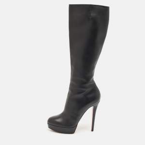 Christian Louboutin Black Leather Bianca Platform Knee Length Boots Size 39