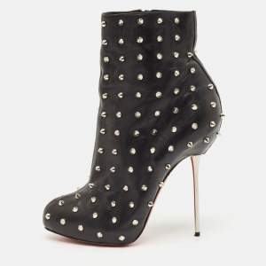 Christian Louboutin Black Leather Big Lips Spiked Ankle Boots Size 38.5