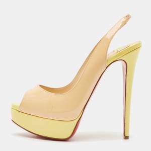 Christian Louboutin Multicolor Patent Leather Lady Peep Slingback Pumps Size 37