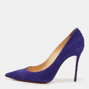 Christian Louboutin Indigo Blue Watersnake Nubuck Leather Decollete Pumps Size 38