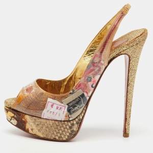 Christian Louboutin Multicolor PVC and Python Eco Trash Peep Toe Platform Slingback Sandals Size 38