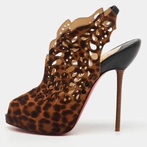 Christian Louboutin Brown Leopard Print Calf Hair Markesling Peep Toe Pumps Size 38