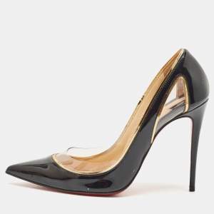 Christian Louboutin Black/Gold Patent Leather and PVC Cosmo Pumps Size 37