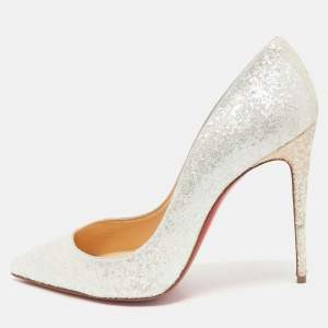 Christian Louboutin White Glitter Givre Pigalle Follies Pumps Size 38