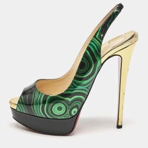 Christian Louboutin Multicolor Patent Leather Lady Peep Sling Pumps Size 39.5