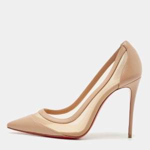 Christian Louboutin Beige Leather and Mesh Galativi Pointed Toe Pumps Size 37