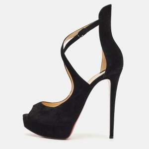 Christian Louboutin Black Suede Marlenalta Platform Sandals Size 41