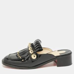 Christian Louboutin Black Patent Leather Octavian Mules Sandals Size 38