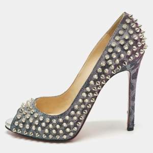 Christian Louboutin Multicolor Metallic Lurex Fabric Yolanda Spikes Peep Toe Pumps Size 38.5