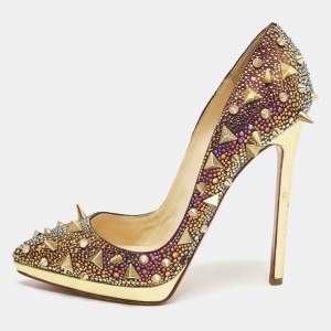 Christian Louboutin Multicolor Metallic Leather Pigalle Plato Strass Potpourri Pumps Size 36.5