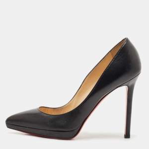 Christian Louboutin Black Leather Pigalle Plato Pointed Toe Pumps Size 37.5