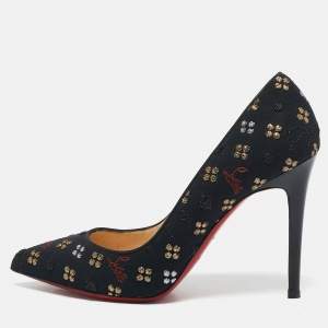 Christian Louboutin Black Jacquard Fabric Pigalle Loubi In The Sky Pumps Size 39.5