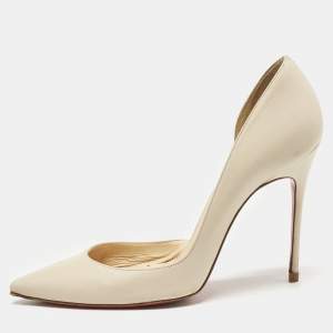 Christian Louboutin Cream Leather Iriza Pointed Toe D'orsay Pumps Size 39.5