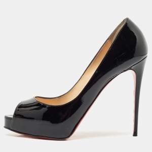 Christian Louboutin Black Patent Leather New Very Prive Peep Toe Pumps Size 39.5