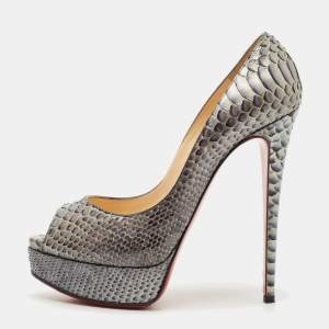 Christian Louboutin Grey/Blue Python Lady Peep Toe Pumps Size 38.5