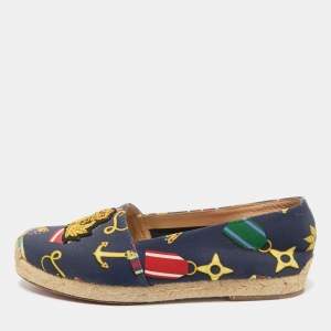 Christian Louboutin Navy Blue Medal Printed Canvas Galia Espadrille Flats Size 36