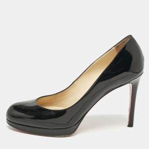 Christian Louboutin Black Patent Leather Simple Round Toe Pumps Size 38