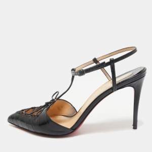 Christian Louboutin Black Croc Embossed Leather crococuty Pumps Size 38