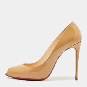 Christian Louboutin Beige Patent Leather Tibur Pumps Size 37