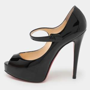 Christian Louboutin Black Patent Leather Jane Vendome Platform Pumps Size 36