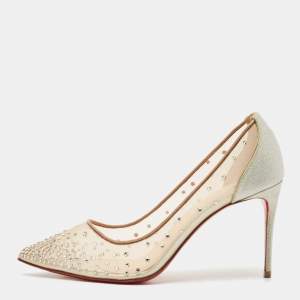 Christian Louboutin Beige Mesh Follies Strass Pumps Size 37.5
