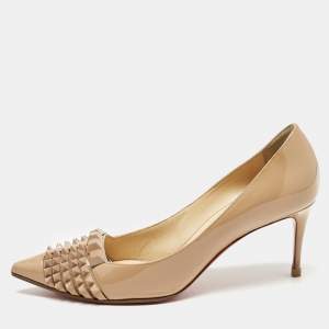 Christian Louboutin Beige Patent Leather and Mesh Pyrami Pumps Size 38