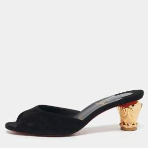 Christian Louboutin Black Suede Lipsita Slide Sandals Size 39