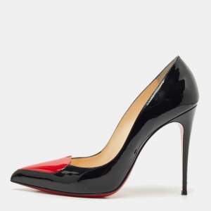 Christian Louboutin Black Patent Leather Doracora Red Heart Pumps Size 40