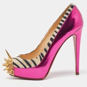 Christian Louboutin Multicolor Zebra Print Suede and Leather Asteroid Platform Pumps Size 38