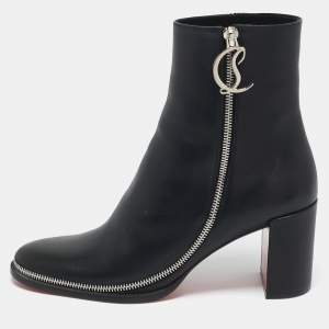 Christian Louboutin Black Leather CL Zip Ankle Boots Size 38