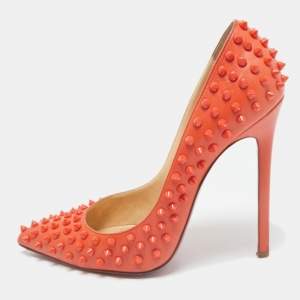 Christian Louboutin Orange Leather Pigalle Spikes Pumps Size 41 