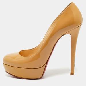 Christian Louboutin Beige Patent Leather Bianca Platform Pumps Size 38.5