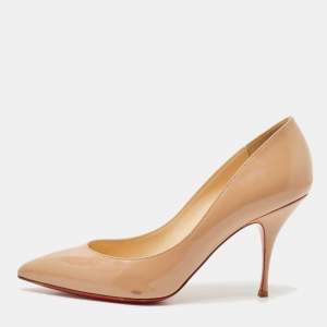 Pre Owned Christian Louboutin Beige Patent Leather Piou Piou Pumps Size 38