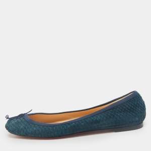 Christian Louboutin Blue Python Leather Rosella Bow Ballet Flats Size 39.5