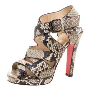 Christian Louboutin Two Tone Python Leather Criss Cross Strap Platform Sandals Size 37