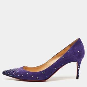 Christian Louboutin Purple Suede Crystal Embellished Gravitanita Pumps Size 38.5
