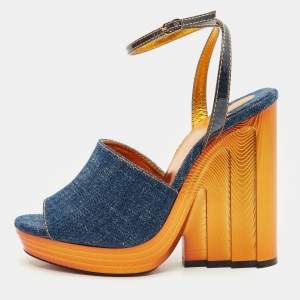 Christian Louboutin Blue Denim Mira Colunata Platform Sandals Size 40