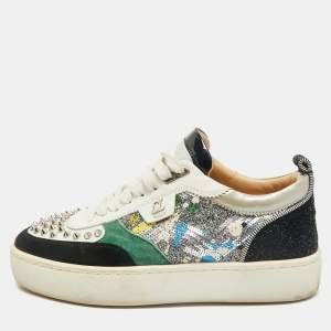 Christian Louboutin Multicolor Leather and Sequin Happyrui Sneakers Size 39