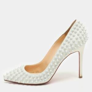 Christian Louboutin White Leather Pigalle Spikes Pumps Size 37.5