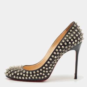 Christian Louboutin Black Leather Pigalle Spikes Pumps Size 38.5