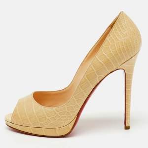 Christian Louboutin Cream Crocodile Leather Yolanda Peep Toe Pumps Size 39