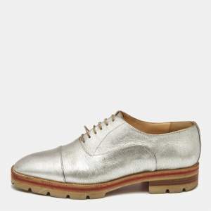 Christian Louboutin Silver Textured Leather Hubertus Donna Lace Up Oxfords Size 40