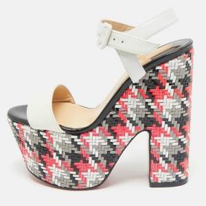 Christian Louboutin Cream Leather Tresse Belle Ankle Strap Sandals Size 35