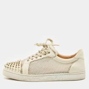 Christian Louboutin Cream Leather and Mesh Vieira Lace Up Sneakers Size 40