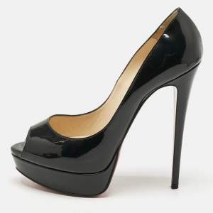 Christian Louboutin Black Patent Leather Lady Peep Platform Pumps Size 40.5
