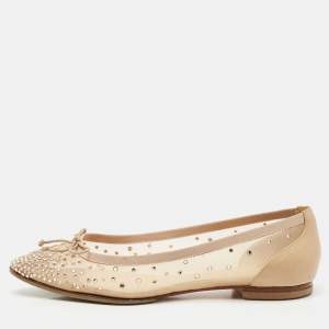 Christian Louboutin Beige Leather and Mesh Ballet Flats Size 38
