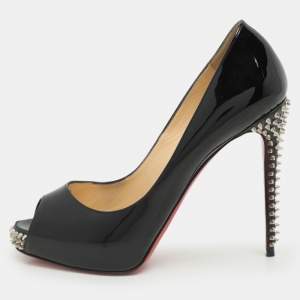 Christian Louboutin Black Patent Leather Very Prive Peep Toe Pumps Size 38