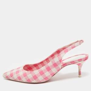 Christian Louboutin Pink/White Gingham Fabric Kate Slingback Pumps Size 37