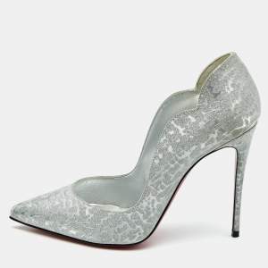 Christian Louboutin Silver Textured Glitter Hot Chick Pumps Size 37