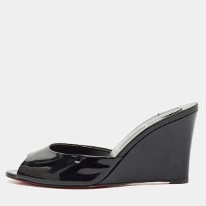 Christian Louboutin Black Patent Leather Me Dolly Zeppa Wedge Sandals Size 42